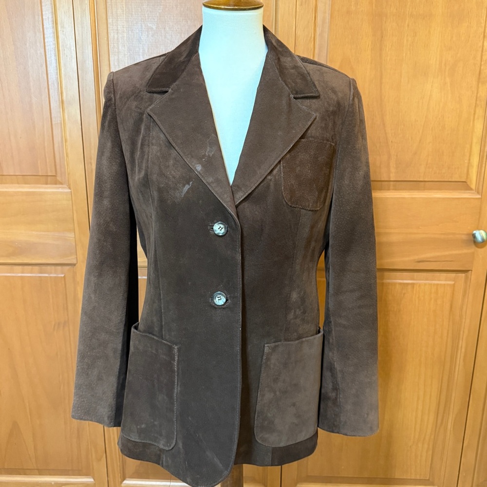 Vintage Karen Silton Chocolate Brown Suede Blazer Jacket